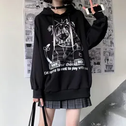 Kvinnors hoodies tröjor Deeptown gotiska emo anime tryck vita kvinnor harajuku streetwear överdimensionerad långärmad pullover kvinnlig svart swe