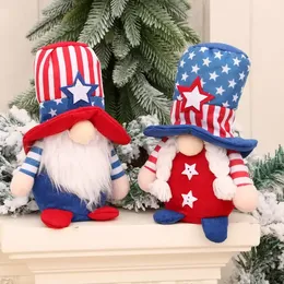 Lovely American Independence Day Sitting Doll Star Striped Faceless Dwarf Rudolph Plush Animals Dolls Kids Gift sxjun12