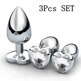 3 teile/satz Herzförmigen Kristall Anal Plug Große, Mittlere Und Kleine Edelstahl Butt Plugs Anal Stimulator Prostata Massager Sex spielzeug