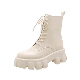 Boot marka tasarım kadın botları gerçek deri ayak bileği 2022 kış dantel yukarı motosiklet bayanlar İngiliz tarzı botas de mujer 221223