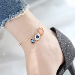 S3106 Fashion Jewelry Titanium Steel Evil Eye Anklet For Women Blue Eyes Charms Pendant Rose Gold Chain Anklets