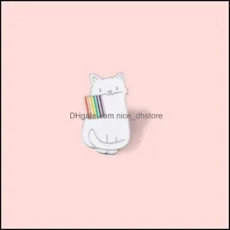 Pinos broches j￳ias criativas criativas de animais fofos kitten broooch Bra￧o branco gato geom￩trico arco -￭ris alia pinos de distintivo Acess￳rios de roupas gi