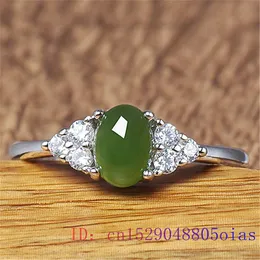 Anelli a grappolo Anello di giada verde Uomo Amuleto Gioielli Zircone Gemma Moda Donna Cristallo Calcedonio Regali Argento 925 Fascino naturaleCluster