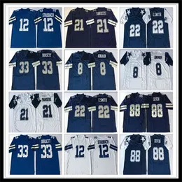 Chen37 Mężczyzn Retro Football Deion Sanders Troy Aikman Emmitt Smith Tony Dordy Randy White Michael Irvin Roger Staubach Jersey zszył navy White