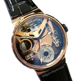 2022 Herrklocka 6312 Tourbillon Rose guld urtavla Automatiskt urverk Läderarmband gentleman Armbandsur 44mm