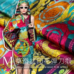 Summer New Brand Design Elastic 97%Silk 3%Spandex Charmeuse tygklänning 136 cm bred 19Momme Tyg DIY Sying Hot T200810