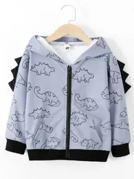 幼児男の子恐竜プリント3Dデザインフード付きジャケット