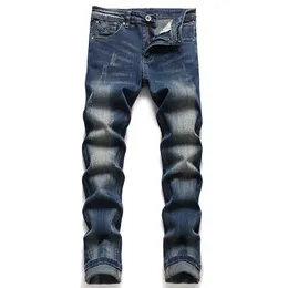 Jeans blu retrò di tendenza punk per uomo pantaloni denim slim fit elasticizzati slim strappati pantaloni casual moda hip hop streetwear