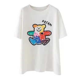 HSA Summer Women Graffiti Bear Print T-Shirt Casual O-neck Short Sleeve Tees Top harajuku Women T-shirt Female Loose Tops 210716