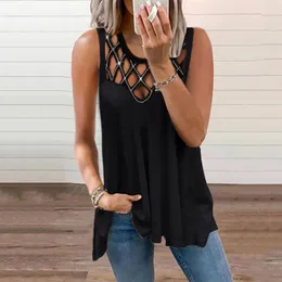 Fashion Women Summer Vest T-Shirt Loose Sleeveless Solid Color Hollow Out Hot Drilling Tank Tops