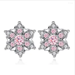 Stud Charm Pink Crystal Snowflake örhängen för kvinnor Bröllopsfest tillbehör Fashion Silver Plated Girl Jewel Moni222