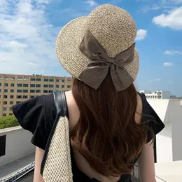 Wide Brim Hats The Edition Hat Shading Female Split Big Bowknot Fashion Travel Is Prevented Bask In Straw Cap Beach Accessories Elob22