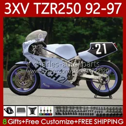 طقم الجسم Yamaha TZR250-R TZR250RR YPVS 3XV TZR250R 92-97 117NO.113 أبيض الأرجواني TZR 250 TZR250 R RS RR 1992 1993 1994 1994 1995 1997 1997 TZR-250 92 93 94 95 96 97 OEM Fairing