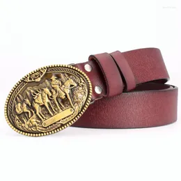 Belts Men Genuine Leather Belt West Cowboy Buckle Golden Knight Pattern Forest Cow Gift For MaleBelts BeltsBelts Emel22