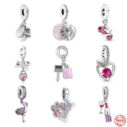 925 srebrne paciorki zwisają nowy motyl wisiorek lakier do paznokci hantle miłość wisiorki koraliki koralik Fit Pandora Charms bransoletka DIY biżuteria akcesoria