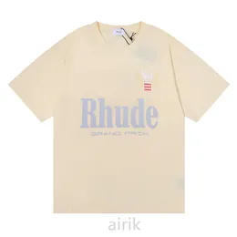 Designer Rhude Men's T-shirts Lossa kortärmad T-shirt Mann- och kvinnliga studenter Amerikanska modemärke Grand Prix Double Yarn Cottonluxury Brand Shirt
