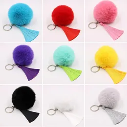 29 Colors 8cm Rabbit Fur Ball Tassel Keychain Multicolor Tassels Pompom Keychain Handbag Key Ring Car Pendant Keychains