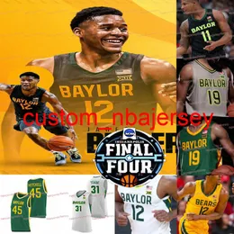 NCAA 2021 Final Four Baylor Basketball Jersey College 12 Jared Butler 11 Mark Vital 45 Davion Mitchell 42 Dainjaja 4 LJ Cryer Matthew May