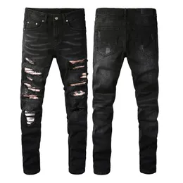 Jeans Black Hole Men Patch Slim Fit 11 Alta qualidade Biker calça jeans Hip Hop Tamanho 28-40