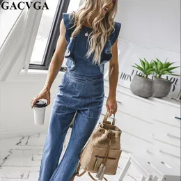 Gacvga borboleta sino perna larga bodycon denim macacão casual macacão de volta rendas até moda tendências macacões 220714