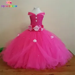 POSH DREAM Beautiful Pink Princess Tutu Dress Kids Girls Ball Gown with Perfect for Weddings Flower Girl Dresses 220422