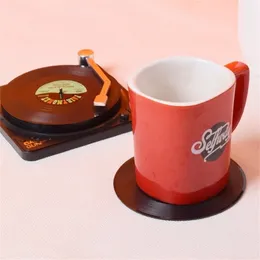 Vinyl Coaster Cup Mat 6pcs Plastic Record Retro Mugg Pad Heat Motent Non Slip Drink Holder Home Decoration 220627