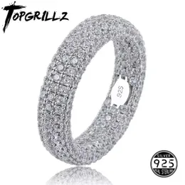 품질 925 Sterling Silver Stamp Ring Full Iced Out Cubic Zirconia Mens 여성 약혼 반지 선물을위한 매력 보석 211012