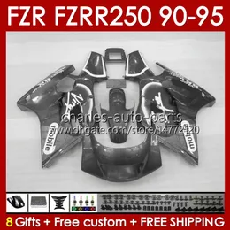 Zestaw Fairings dla Yamaha FZRR FZR 250R 250RR FZR 250 FZR250R 143NO.95 FZR-250 FZR250 R RR 1990 1992 1993 1994 1995 FZR250RR FZR-250R 90 91 92 93 94 95 Body Grey Stock Blk Blk