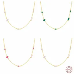 Chains Plata 925 Silver Necklace For Women Mini Green Zircon Chain Around The Neck Collares Para Mujer Bijoux Femme CollaresChains Godl22