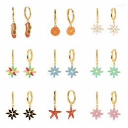 Huggie Huggie Pendientes Brincos Colorido esmalte o brinco de estrela marítima de laranja para mulheres pingando encantos de estrela de petróleo Earrings Jewelryhoop kir