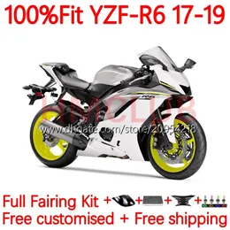 Обтекание плесени для инъекций для Yamaha YZF-R6 YZF600 YZF R6 R 6 600 CC 17-22 BODYWORD 28NO.4 YZFR6 17 18 19 20 21 22 YZF-600 2017 2018 2019 2020 2021 2022 OEM Тело белое серебро серебря