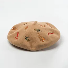 Caps & Hats Squirrel Embroidered Wool Beret Children Kids Hat Autumn And Winter Women's Cap 2022 Boina Korean Headdress HeadwearCaps CCa