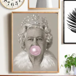 Obrazy Bubblegum Queen Wall Art Print Elizabeth II Nordic Plakat Figure Canvas Malowanie zdjęć do salonu Nowoczesny wystrój domu