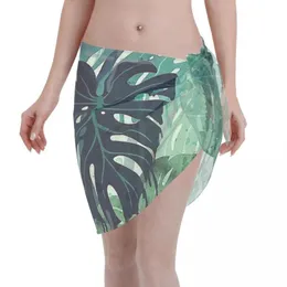 Kadın Mayo Monstera yeşil kısa şal etek tropikal yaprakları plaj sarongs mayo kız örtü bikini mayoları