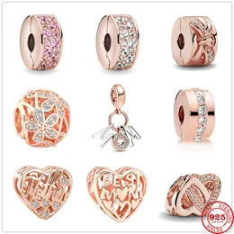 925 Sterling Srebrny Dangle Charm Bow Splecione serca mama koralika wislarz dystans klip z koraliki fit pandora urok Bransoletka DIY Jewelry Akcesoria