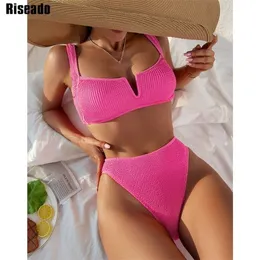 Riseado High Waist Bikinis Woman Ribbed Swimsuit Push Up Women's Swimwearsex