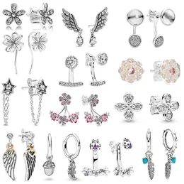 Nuovi orecchini di lusso in argento 925 Designer Original Fit Pandora Love Flower Circle Pendant Ladies Fashion Trend Orecchini a forma di piuma Regali fai da te per le donne