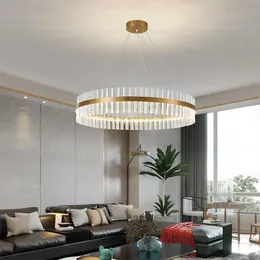 Lâmpadas pendentes lâmpadas de cristal dourado pós-moderno com faixa de alta qualidade para o lustre LED no quarto da sala de estar para jantar