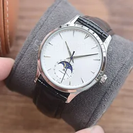 Top Fashion Automatic Mechanical Self Winding Watch Men Gold Silver Dial Classic Moon Phase Design Wristwatch Business Leather Strap Clock 5720