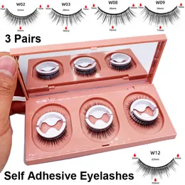 Self Adhesive Lashes Reusable False Eyelashes 3 Pairs With Makeup Mirror No Glue Eyeliner Needed Eyelash Natural Look Easy to Put on Non-slip Waterproof Eye lash