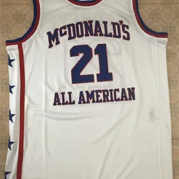 SJZL98 21 Kevin Garnett McDonald All American Bule White Basketball JerseyレトロなThrowbackステッチ刺繍刺繍はどんなサイズと名前をカスタマイズしました