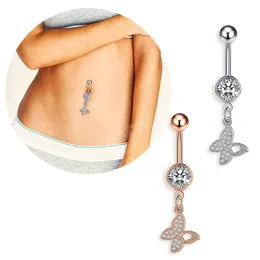 Kvinnor Mode Kirurgisk Rostfritt Stål Navel Piercing Zirconia Butterfly Pendant Belly Button Ringar Body Smycken WholeSles