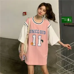 Kvinnor mode bomullssporttröja toppar harajuku stor basket kort ärm t-shirt korea blus toppar billiga skjortor