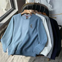 Senior Large Factory Outbound Goods High-end Autumn Clothes Contrast Color Cartoon Cotton Embroidered Waffle Men's Long Sleeved Sweater