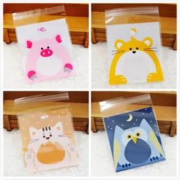 Prezent Wrap 100pcs Cartoon Animals Clear Candy Bag Transparent Plastic Cookie Opp na przyjęcie urodzinowe Deco Diy Packaginggift