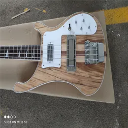 Basso elettrico personalizzato per chitarra a 4 corde, hardware cromato con collo attraverso il modello del corpo, impiallacciatura di legno, tastiera in palissandro con striscia decorativa