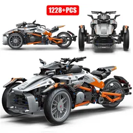 Teknisk modell The Three Wheel Motorcykel byggstenar Super Speed ​​Sports Racing Autobike Moc Bricks Toys for Kids Gifts 220715