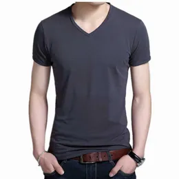 Men's T-Shirts Spring Summer Men's Cotton Slim Fashion Casual Short Sleeved White T Shirt V Neck Clothing Camisas Poleras Erkek GiyimMen