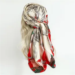 Scarves Silk Satin 90cm Hair Scarf For Women Luxury Print Shawl Wraps Female Headkerchief Hijab Beach Stoles Design Echarpe 2022Scarves