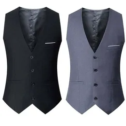 Black Grey Navy Blue Vests For Men Slim Fit Suit Male Waistcoat Gilet Homme Casual Sleeveless Formal Business Jacket 220704